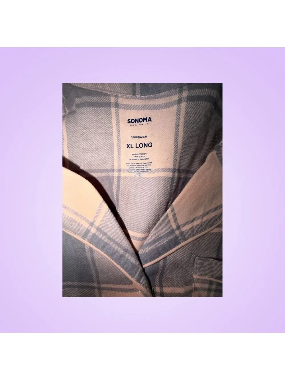 NWT Sonoma Goods for Life Pink Gray Plaid Cotton Pajama Set | Women's XL Long